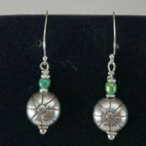 Silver Native Earrings with Green Beads